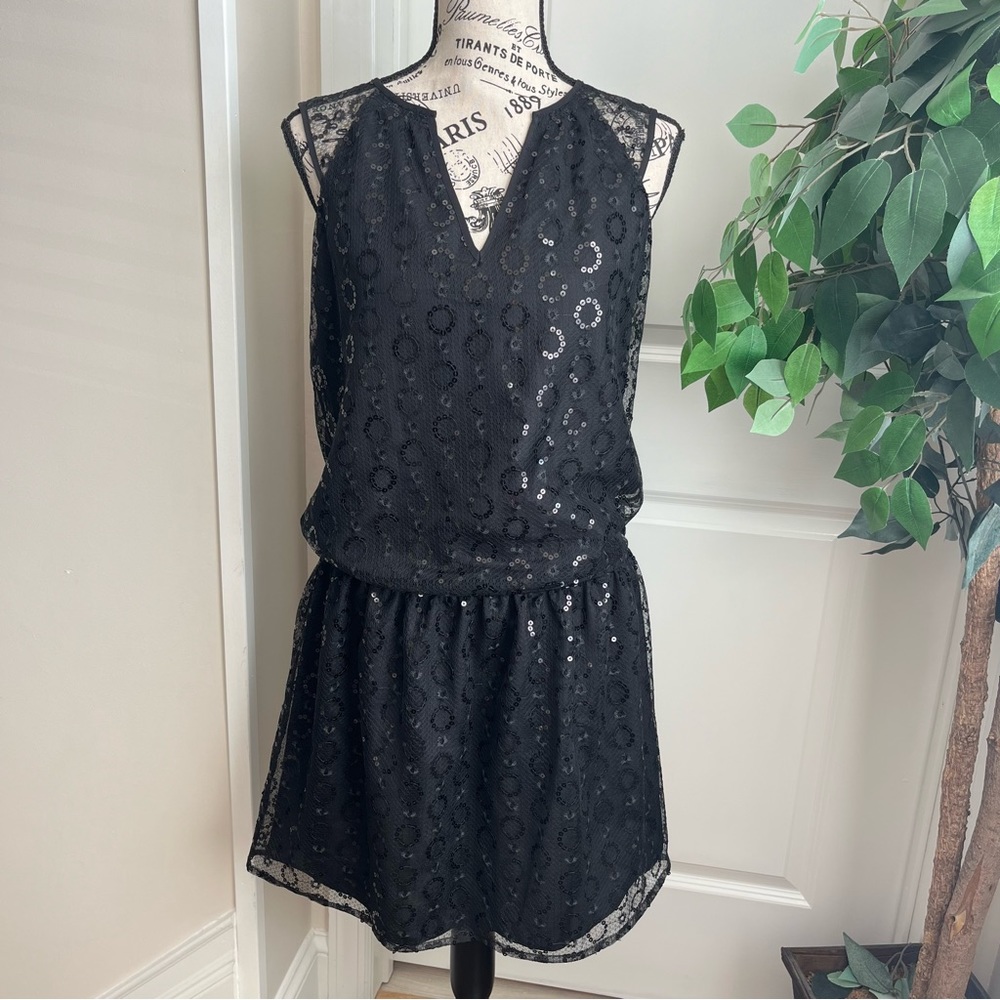 QMack Sequin Drop Waist Sleeveless Dress Black Sz S